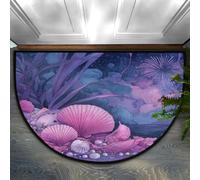 Axurera Half Round Area Rug,Beach Pink Seashells Starfish Washable Semi Circle Front Door Mat for Indoor Entrance Bathroom Bedroom,Non-Slip Doormat,36x24IN