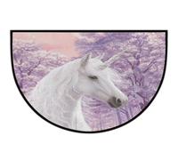 Axurera Half Round Area Rug,Beautiful White Horse On Purple Forest Washable Semi Circle Front Door Mat for Indoor Entrance Bathroom Bedroom,Non-Slip Doormat,36x24IN