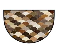 Axurera Half Round Area Rug,Brown Cream Geometric Fish Scales Pattern Washable Semi Circle Front Door Mat for Indoor Entrance Bathroom Bedroom,Non-Slip Doormat,36x24IN