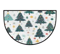 Axurera Half Round Area Rug,Cartoon Christmas Tree Washable Semi Circle Front Door Mat for Indoor Entrance Bathroom Bedroom Holiday Decor,Non-Slip Doormat,36x24IN