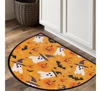 Axurera Half Round Area Rug,Cartoon Halloween Pumpkin Ghost Washable Semi Circle Front Door Mat for Indoor Entrance Bathroom Bedroom,Non-Slip Doormat,36x24IN