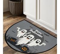 Axurera Half Round Area Rug,Cartoon Halloween Tombstone Ghost Grey Washable Semi Circle Front Door Mat for Indoor Entrance Bathroom Bedroom,Non-Slip Doormat,36x24IN