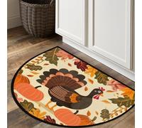Axurera Half Round Area Rug,Cartoon Thanksgiving Farmhouse Turkey Washable Semi Circle Front Door Mat for Indoor Entrance Bathroom Bedroom,Non-Slip Doormat,36x24IN