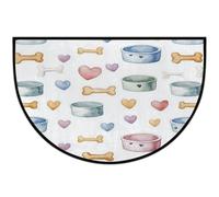Axurera Half Round Area Rug,Cute Dog Bowl Bones Washable Semi Circle Front Door Mat for Indoor Entrance Bathroom Bedroom,Non-Slip Doormat,36x24IN