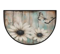 Axurera Half Round Area Rug,Daisy Floral Butterfly On Rustic Wooden Washable Semi Circle Front Door Mat for Indoor Entrance Bathroom Bedroom,Non-Slip Doormat,36x24IN