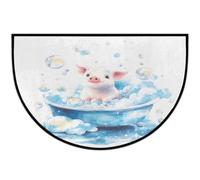 Axurera Half Round Area Rug,Funny Bathing Pig On Blue Bathtub Washable Semi Circle Front Door Mat for Indoor Entrance Bathroom Bedroom,Non-Slip Doormat,36x24IN