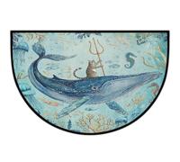 Axurera Half Round Area Rug,Funny Cat Ocean Whale Jellyfish Washable Semi Circle Front Door Mat for Indoor Entrance Bathroom Bedroom,Non-Slip Doormat,36x24IN