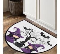 Axurera Half Round Area Rug,Halloween Dead Tree Bat Witch Hat Girl Washable Semi Circle Front Door Mat for Indoor Entrance Bathroom Bedroom,Non-Slip Doormat,36x24IN