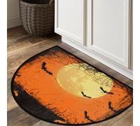 Axurera Half Round Area Rug,Halloween Full Moon Pumpkin Ghost Face Washable Semi Circle Front Door Mat for Indoor Entrance Bathroom Bedroom,Non-Slip Doormat,36x24IN