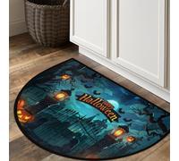 Axurera Half Round Area Rug,Halloween Gothic Castle Pumpkin Ghost Face Washable Semi Circle Front Door Mat for Indoor Entrance Bathroom Bedroom,Non-Slip Doormat,36x24IN