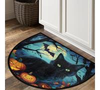 Axurera Half Round Area Rug,Halloween Moon Night Black Cat Washable Semi Circle Front Door Mat for Indoor Entrance Bathroom Bedroom,Non-Slip Doormat,36x24IN