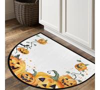 Axurera Half Round Area Rug,Halloween Pumpkin Ghost Face Washable Semi Circle Front Door Mat for Indoor Entrance Bathroom Bedroom,Non-Slip Doormat,36x24IN