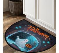 Axurera Half Round Area Rug,Halloween Spooky Horror Ghost Washable Semi Circle Front Door Mat for Indoor Entrance Bathroom Bedroom,Non-Slip Doormat,36x24IN