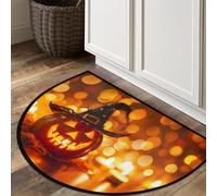 Axurera Half Round Area Rug,Halloween Witch Pumpkin Ghost Face Washable Semi Circle Front Door Mat for Indoor Entrance Bathroom Bedroom,Non-Slip Doormat,36x24IN