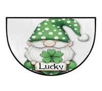 Axurera Half Round Area Rug,Lucky St.patrick's Day Gnome Clover Leaves Washable Semi Circle Front Door Mat for Indoor Entrance Bathroom Bedroom,Non-Slip Doormat,36x24IN