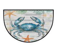 Axurera Half Round Area Rug,Ocean Blue Crab On Wooden Washable Semi Circle Front Door Mat for Indoor Entrance Bathroom Bedroom,Non-Slip Doormat,36x24IN