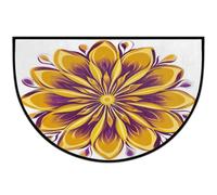 Axurera Half Round Area Rug,Purple Yellow Boho Mandala Floral Washable Semi Circle Front Door Mat for Indoor Entrance Bathroom Bedroom,Non-Slip Doormat,36x24IN