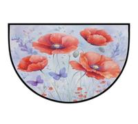 Axurera Half Round Area Rug,Red Poppies Floral Butterfly Washable Semi Circle Front Door Mat for Indoor Entrance Bathroom Bedroom,Non-Slip Doormat,36x24IN