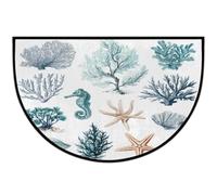 Axurera Half Round Area Rug,Sea Seahorse Fish Starfish Coral Washable Semi Circle Front Door Mat for Indoor Entrance Bathroom Bedroom,Non-Slip Doormat,36x24IN
