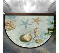 Axurera Half Round Area Rug,Seashell Starfish Seahorse On Vintage Washable Semi Circle Front Door Mat for Indoor Entrance Bathroom Bedroom,Non-Slip Doormat,36x24IN