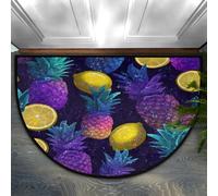 Axurera Half Round Area Rug,Sparkling Purple Pineapples Lemon Washable Semi Circle Front Door Mat for Indoor Entrance Bathroom Bedroom,Non-Slip Doormat,36x24IN