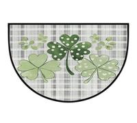 Axurera Half Round Area Rug,St.patrick's Day Clover Leaves On Gray Plaid Washable Semi Circle Front Door Mat for Indoor Entrance Bathroom Bedroom,Non-Slip Doormat,36x24IN