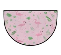 Axurera Half Round Area Rug,Summer Famingos Tropical Leaves On Pink Washable Semi Circle Front Door Mat for Indoor Entrance Bathroom Bedroom,Non-Slip Doormat,36x24IN
