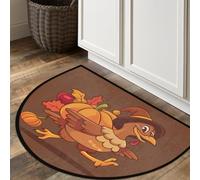 Axurera Half Round Area Rug,Thanksgiving Cartoon Turkey On Brown Washable Semi Circle Front Door Mat for Indoor Entrance Bathroom Bedroom,Non-Slip Doormat,36x24IN