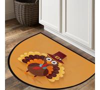 Axurera Half Round Area Rug,Thanksgiving Cartoon Turkey Washable Semi Circle Front Door Mat for Indoor Entrance Bathroom Bedroom,Non-Slip Doormat,36x24IN