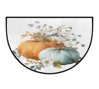 Axurera Half Round Area Rug,Thanksgiving Pumpkin Floral Washable Semi Circle Front Door Mat for Indoor Entrance Bathroom Bedroom,Non-Slip Doormat,36x24IN