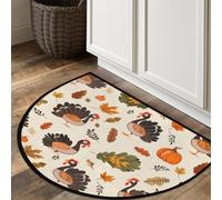 Axurera Half Round Area Rug,Thanksgiving Turkey Maple Leaf On Beige Washable Semi Circle Front Door Mat for Indoor Entrance Bathroom Bedroom,Non-Slip Doormat,36x24IN