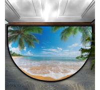 Axurera Half Round Area Rug,Tropical Beach Palm Trees Washable Semi Circle Front Door Mat for Indoor Entrance Bathroom Bedroom,Non-Slip Doormat,36x24IN