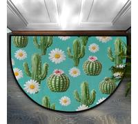 Axurera Half Round Area Rug,Tropical Cactus Flowers Washable Semi Circle Front Door Mat for Indoor Entrance Bathroom Bedroom,Non-Slip Doormat,36x24IN