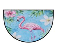 Axurera Half Round Area Rug,Tropical Leaf Pink Flamingo Floral On Blue Washable Semi Circle Front Door Mat for Indoor Entrance Bathroom Bedroom,Non-Slip Doormat,36x24IN