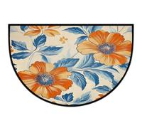 Axurera Half Round Area Rug,Vintage Boho Orange Flower Arts Washable Semi Circle Front Door Mat for Indoor Entrance Bathroom Bedroom,Non-Slip Doormat,36x24IN