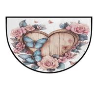 Axurera Half Round Area Rug,Wooden Heart Rose Flower Butterfly Washable Semi Circle Front Door Mat for Indoor Entrance Bathroom Bedroom,Non-Slip Doormat,36x24IN