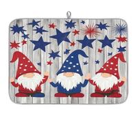 Axurera Independence Day Gnomes Stars On Wooden Dish Drying Mat for Kitchen Counter,Absorbent Dishes Drainer Mats Washable Dish Drying Pad for Worktop Draining Racks,61x46cm