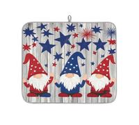 Axurera Independence Day Gnomes Stars On Wooden Dish Drying Mat for Kitchen Counter,Absorbent Dishes Drainer Mats Washable Dish Drying Pad for Worktop Draining Racks,46x41cm