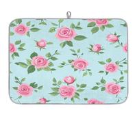 Axurera Spring Summer Rose Flower Dish Drying Mat for Kitchen Counter,Absorbent Dishes Drainer Mats Washable Dish Drying Pad for Worktop Draining Racks,61x46cm