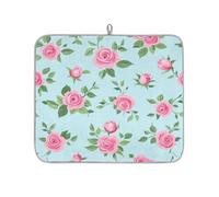 Axurera Spring Summer Rose Flower Dish Drying Mat for Kitchen Counter,Absorbent Dishes Drainer Mats Washable Dish Drying Pad for Worktop Draining Racks,46x41cm