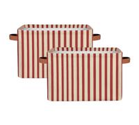 Axurera Storage Bins, Red White Line Square Foldable storage basket, Large Capacity Canvas Organizer for Toys Clothes Bedroom 2pcs