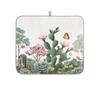 Axurera Succulents Cactus Flower Garden Dish Drying Mat for Kitchen Counter,Absorbent Dishes Drainer Mats Washable Dish Drying Pad for Worktop Draining Racks,46x41cm