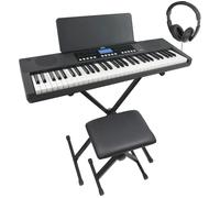 AXUS 61 Key Slimline Touch Sensitive Keyboard Bundle with Stand, Stool & Headphones, Black