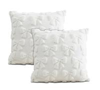 Axvxby 2 Pcs Pink Bow Cushion Covers 45x45cm Soft Faux Fur Plush Pillow Cases with Decorative Bow Pattern for Sofa Bed Couch Living Room Decor (White)