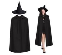Axvxby 2Pcs Halloween Witch Costume Set with Witches Hat Stand-Up Collar Hooded Cape (140cm/55inch) for Adults Kids Wizard Vampire Cosplay Party