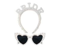Axvxby Bride Wedding Accessory Set, Bride to Be, Bride Beaded Headband, Bride Headband, Heart Sunglasses, Heart Glasses, Stag Night Women, Bride to Be Accessories, Bridal Bachelorette Party Decoration