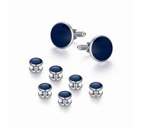 Axvxby Cufflinks and Shirt Button Set, Men's Cufflinks and Button Set with Gift Box, Ideal for Formal Shirts, Dinner Jackets, Suits and Business Attire, Blue, 18X22 mm und 10X8 mm, Copper, Alexandrite