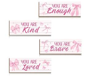 Axvxby Girls Bedroom Accessories 4pcs Pink Bow Room Decor Inspirational Wall Art Bedroom Accessories for Teen Girls Pink Wall Decor for Bathroom Living Room