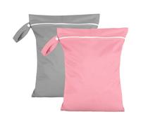 Axvxby Pack of 2 Wet Bag Wet Bag 40 x 30 cm Waterproof Reusable for Baby Swimming Travel Nappies Swimsuits Dirty Laundry Bag with Zip Grey Pink