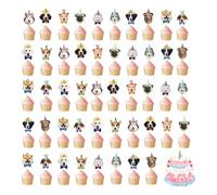 Axvxby Pack of 48 Cake Toppers, Dog Cake Toppers, Cake and Cupcake Toppers, Pet Dog Cake Topper Cup Holder, Cake Topper for Dog Lovers for Party Decoration
